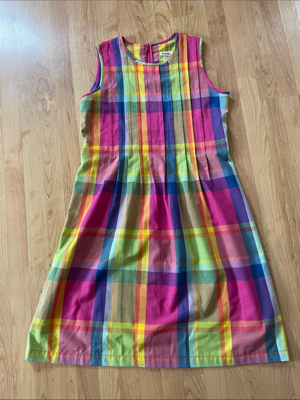 Vintage plaid linen blend midi dress size 14